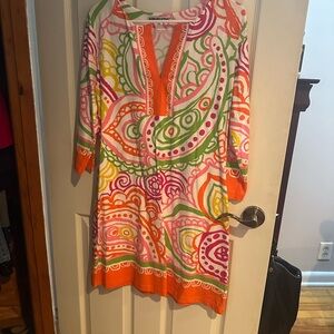 Colorful Paisley Tunic Dress - Orange, Pink & Green
